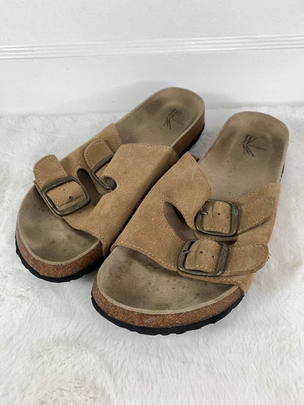White Mountain Sandals Women’s Tan Leather Strap Cork Footbed Size 9B